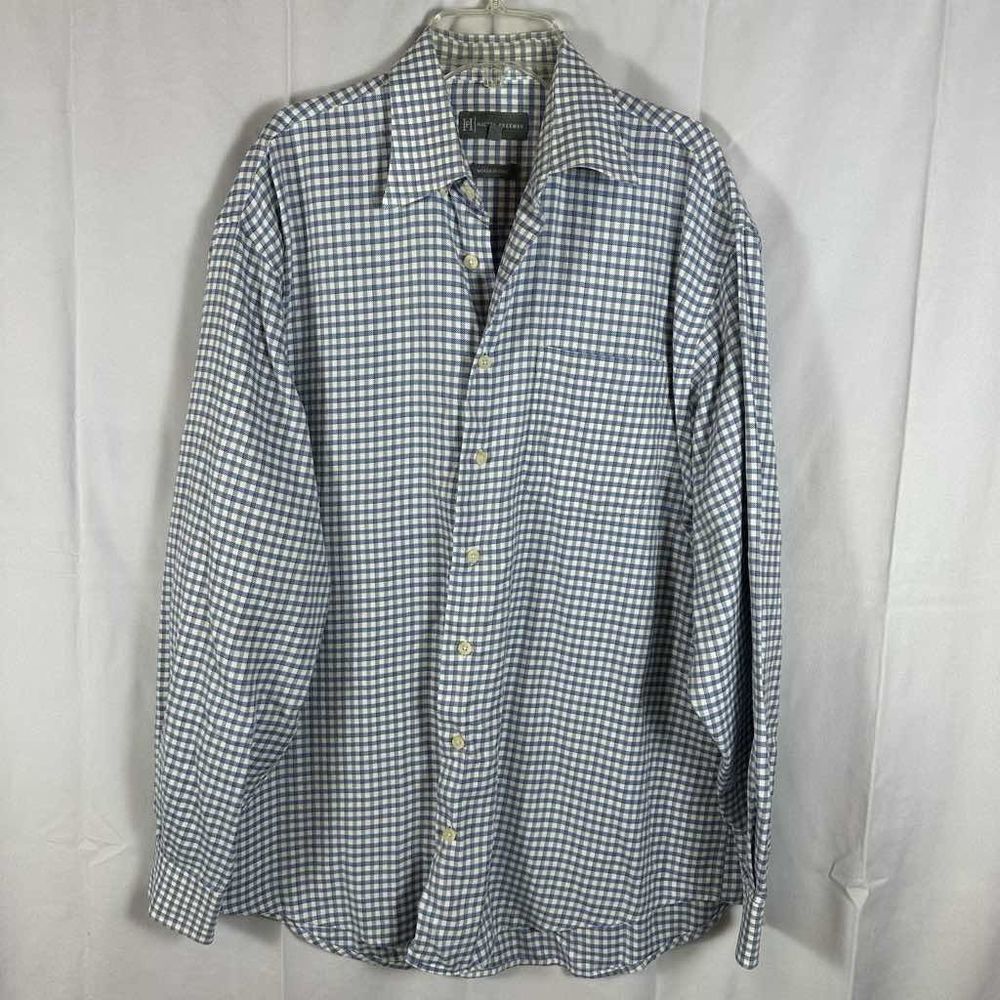 Hickey Freeman Mens Blue & Gray Checked Button Down Business Shirt Italy Large